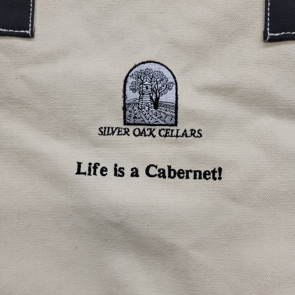 Napa Valley Clothing Co Silver Oak Cellars Wine Canvas Tote Bag Beige Black - Picture 6 of 8